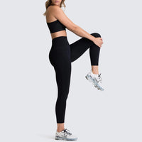 2 Piece Sports Set Gym Wear Leggings with Bra Ribbed Seamless Workout Yoga Set