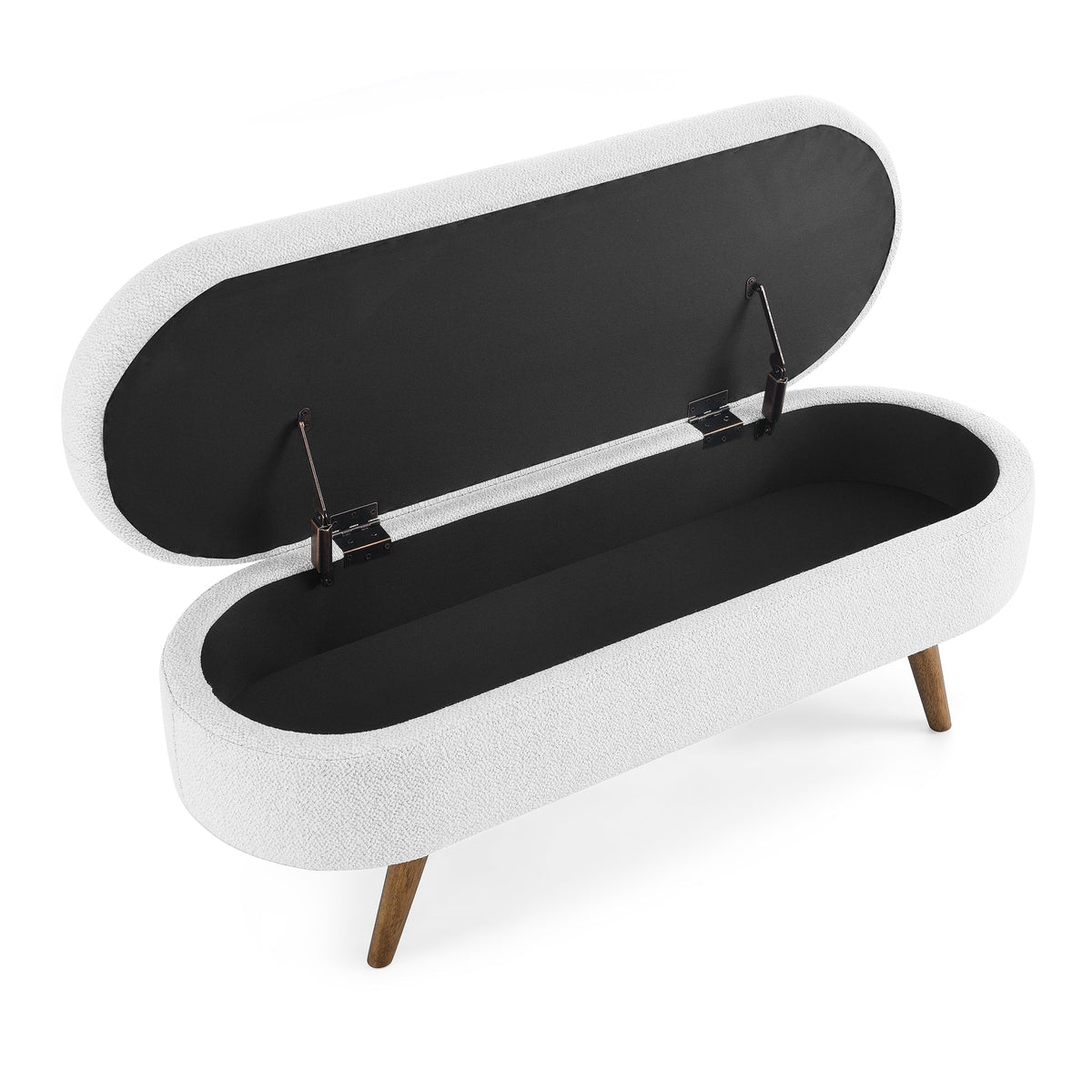 Ottoman Oval Storage Bench, Rubber Wood Legs, White(43.5"x16"x16")