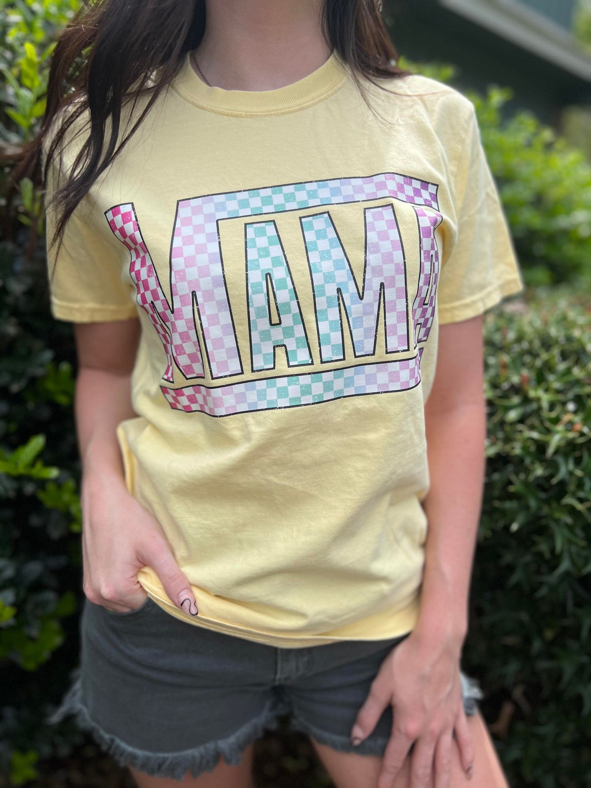 Rainbow Checkered Mama Tee