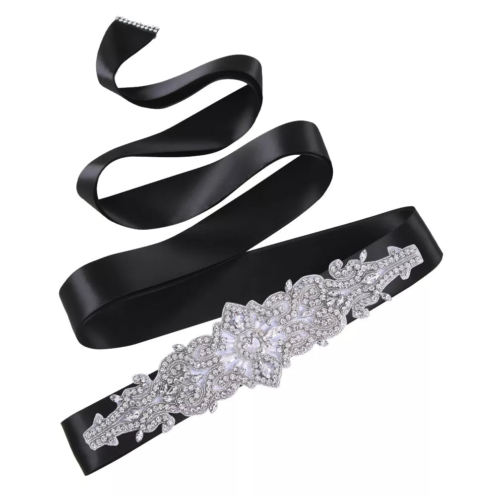 Rhinestones Wedding Belt w/ Crystal Applique for Waistband Bridal Sash