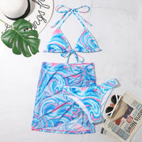 3 Pieces Bikini Set With Skirt Tie Dye String Thong Swim Suit