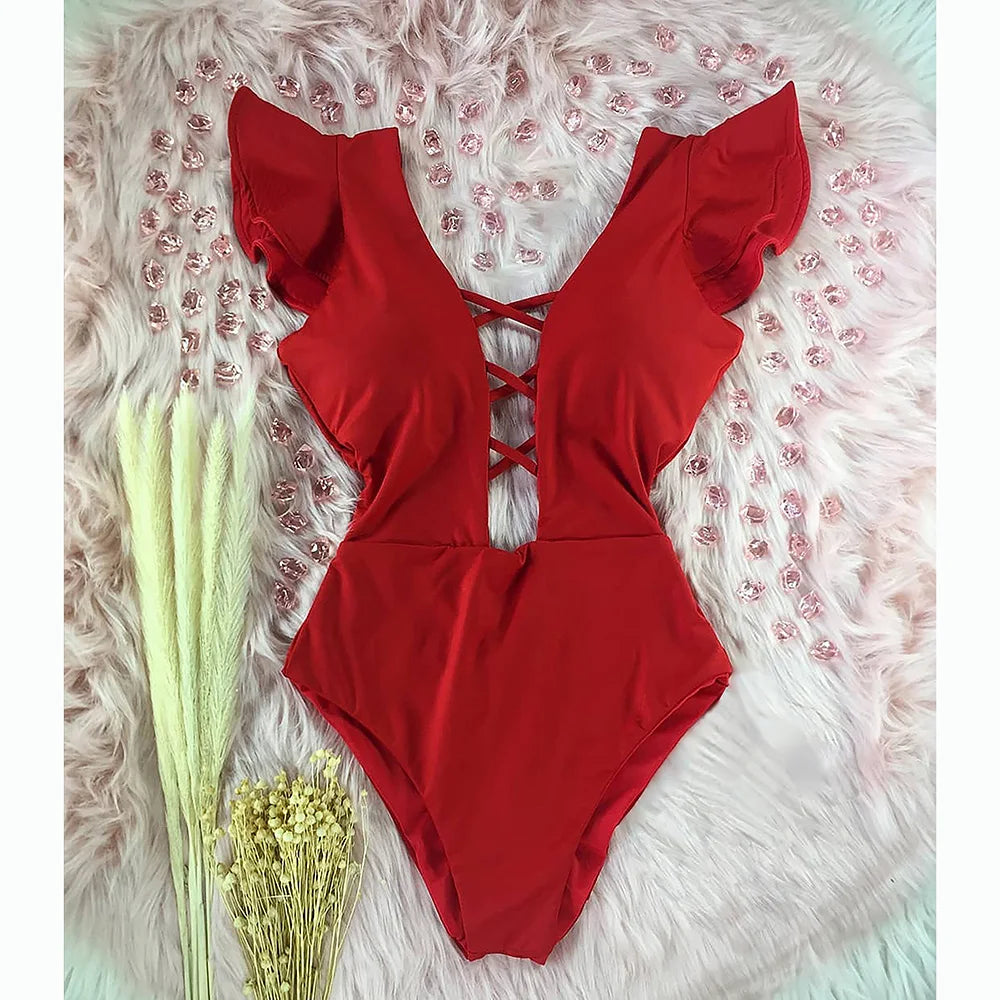 One Piece Ruffled Push-Up Swimsuit