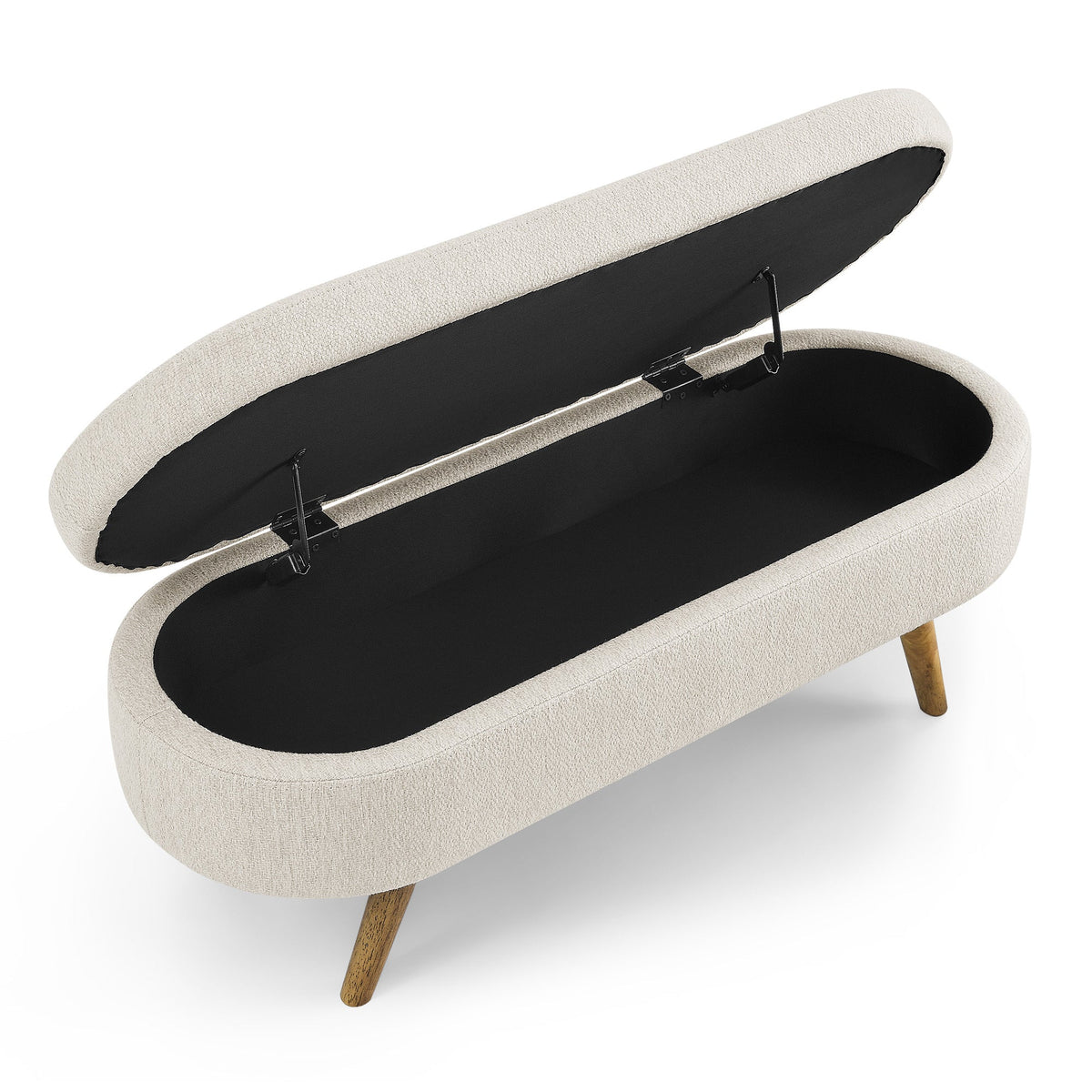 Ottoman Oval Storage Bench,Rubber Wood Legs, Beige(43.5"x16"x16")