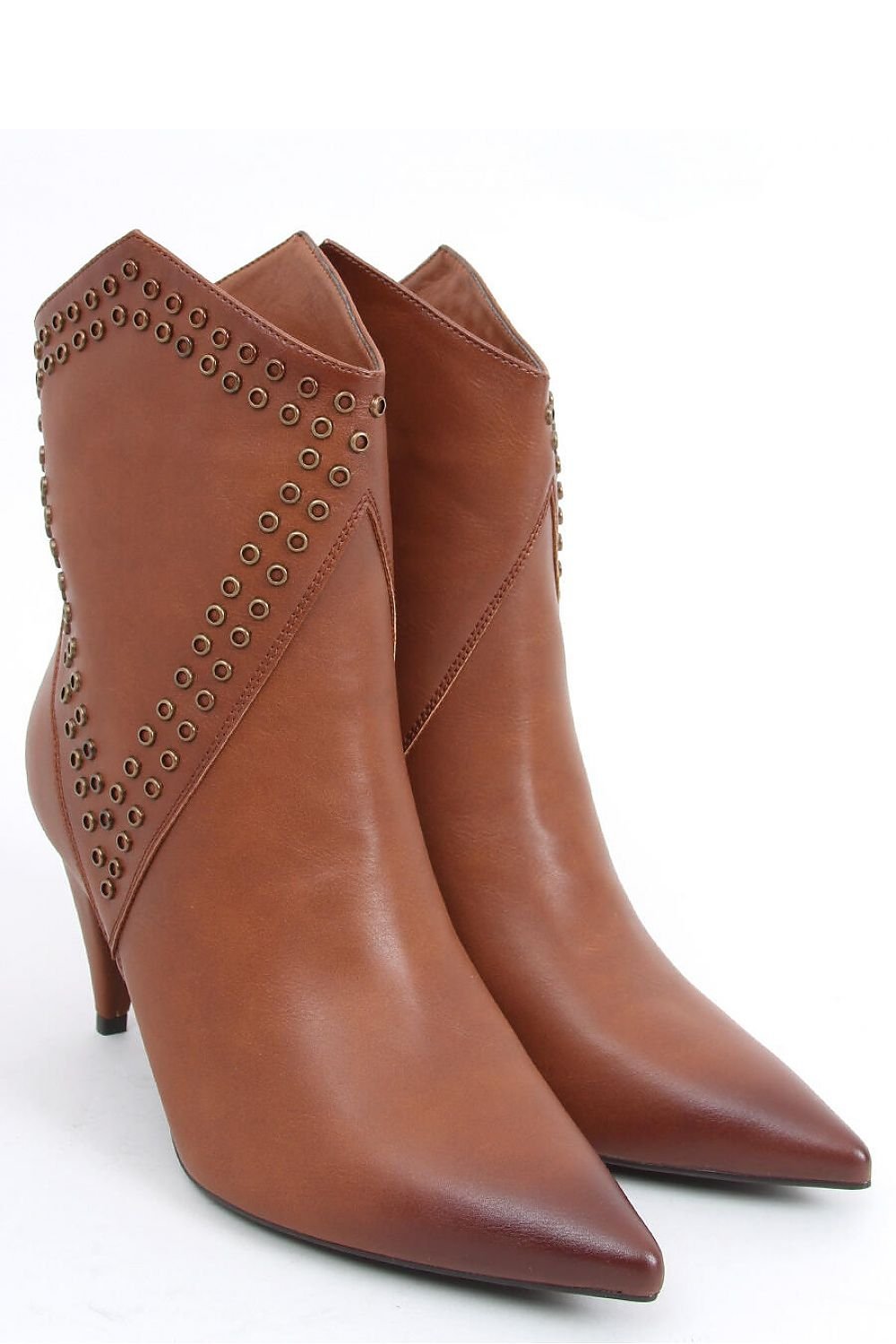 Cowboy Studded Leather Ankle Heel Boots