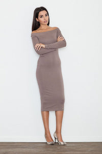 Eve - Long Sleeve Off Shoulder Calf Length Dress