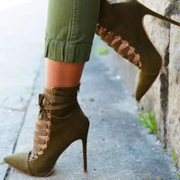 Velvet Lace-Up Zipper Stiletto Ankle Boots