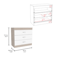 Three Drawer Dresser Lial, Superior Top, Metal Hardware - Light Gray / White