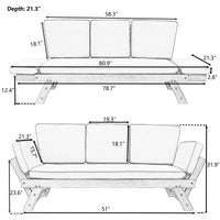 Outdoor Adjustable Patio Wooden Daybed Brown Finish + Gray Cushion