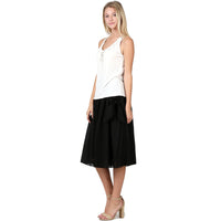 Evanese Women's Cotton Knee Length Skirt With Front Pockets & Ribbon