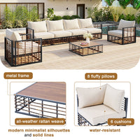 Modern 7-Piece Metal Patio Sectional Sofa Set, All-Weather Garden Set