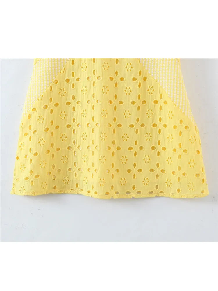 Sunshine Yellow Embroidery Mini Dress