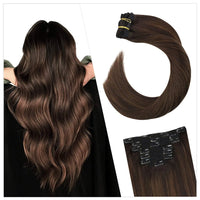 [16 Colors] 7 Pc Clip in Extensions, Human Hair 14-22" Double Weft Remy Hair