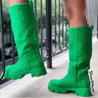 Towel Cotton Knee High Motorcycle Boots (Multiple Colors)