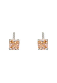 Aria Crystal Stud Earrings Peach Silver