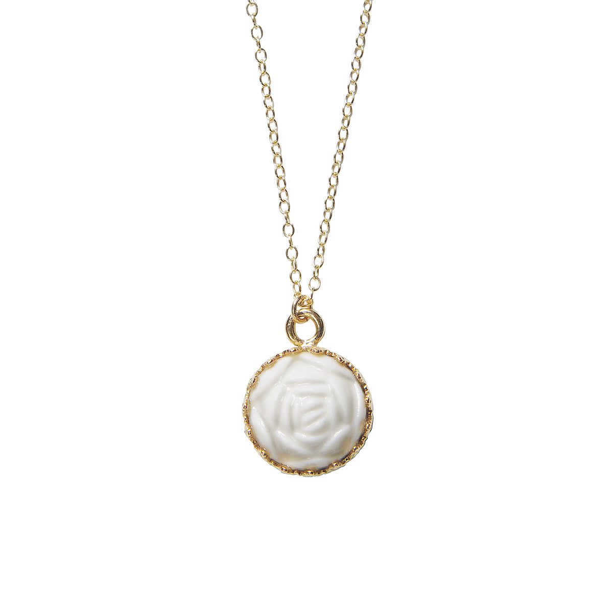 Mini Porcelain Rose Charm Gold-Filled Necklace