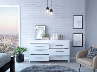 6 Drawer Double Dresser Wezz, Four Legs, Superior Top - White