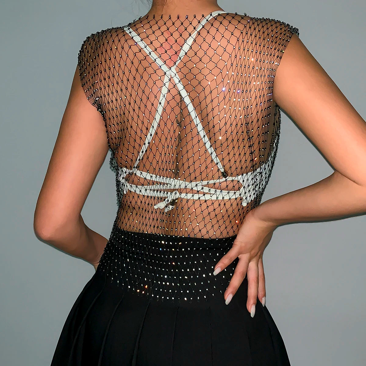 Sparkle Black Mesh Sheer Rhinestone Cover Top