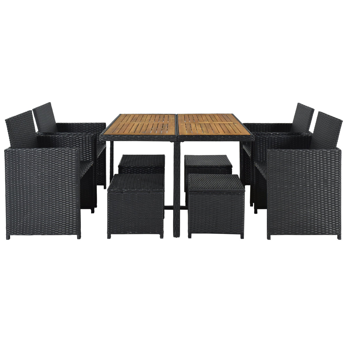 All-Weather PE Wicker Dining Table Set With Wood Tabletop for 8 (9-Piece Set)