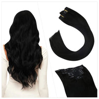 [16 Colors] 7 Pc Clip in Extensions, Human Hair 14-22" Double Weft Remy Hair