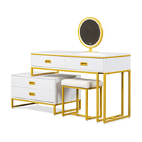 Modern Vanity Make-Up Table w/ 4-Drawers, w/Mirror 3-Colors LEDs