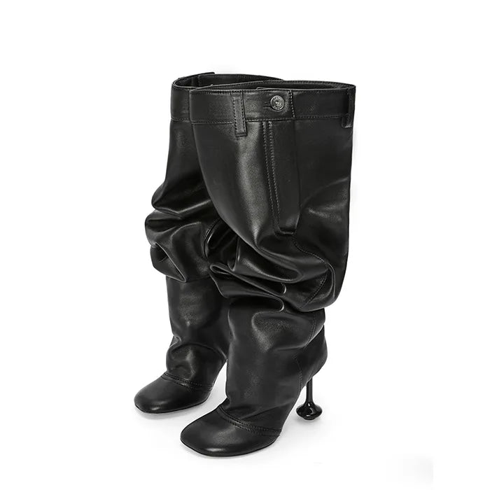 Punkie Super Scrunch Retro Square Heel Stiletto Boots