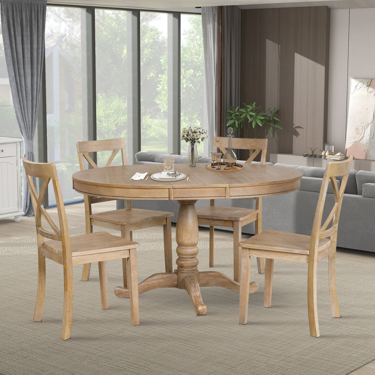 Modern 5 Piece Dining Table Set - Round Table and 4 Chairs