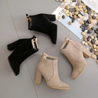 Square Heel Leather Ankle Boots