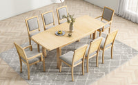 Rustic 84in Dining Table Set w/ 24in Removable Leaf 8 Upholstered Chairs