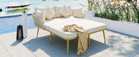 Outdoor Daybed, Woven Nylon Rope Backrest Set for 2 Person - Beige