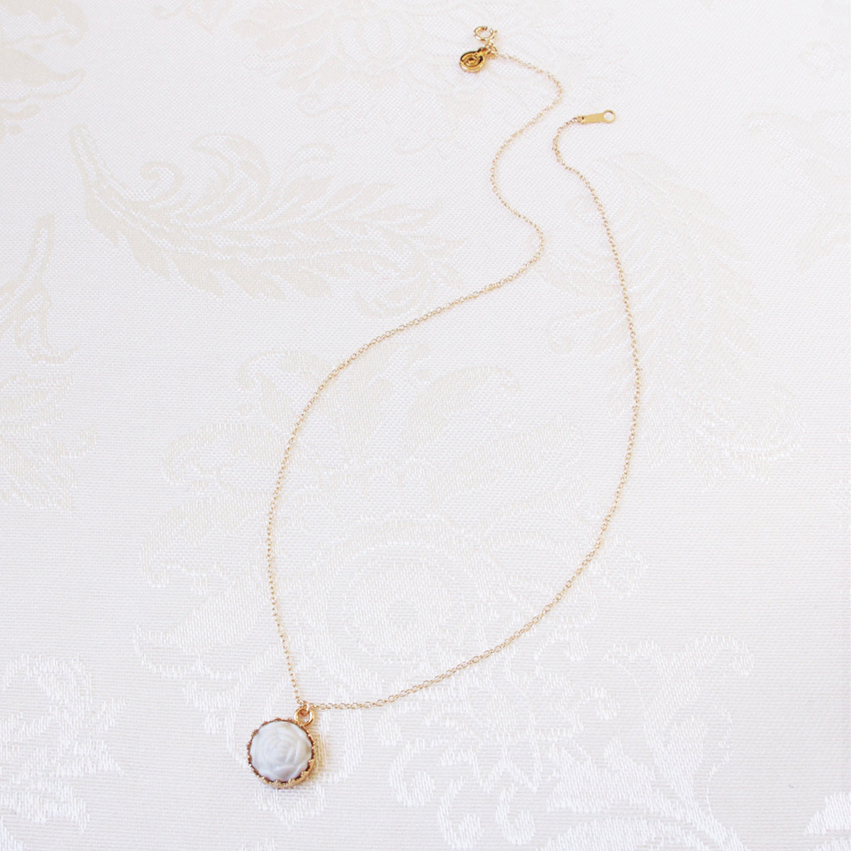 Mini Porcelain Rose Charm Gold-Filled Necklace