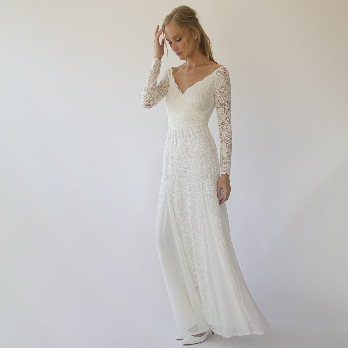 Simplistic Lace Edge, Ivory Off Shoulder Long Sleeve Mermaid Wedding Dress