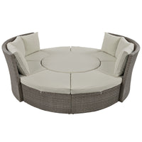 5-Piece Round Rattan Sectional Set All-Weather PE Wicker w/ Round Liftable Table