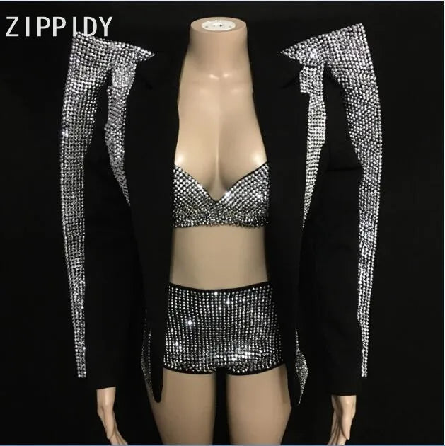 The Diva - Rhinestone Studded Shorts, Top and Jacket