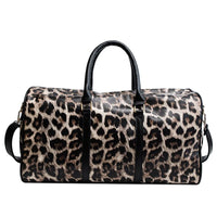 Leopard Printing PU Leather Big Weekend Duffle Bag (Black, Brown)