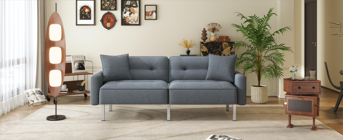 Linen Upholstered Modern Convertible Folding Futon Sofa Bed