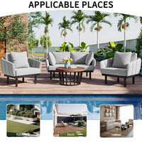 Luxury Modern 4-Piece Outdoor Iron Frame Patio Set w/ Acacia Wood Coffee Table