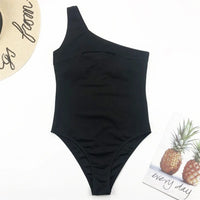 Ribbed One Shoulder Monokini w/ Keyhole Accent One Piece Swimsuit