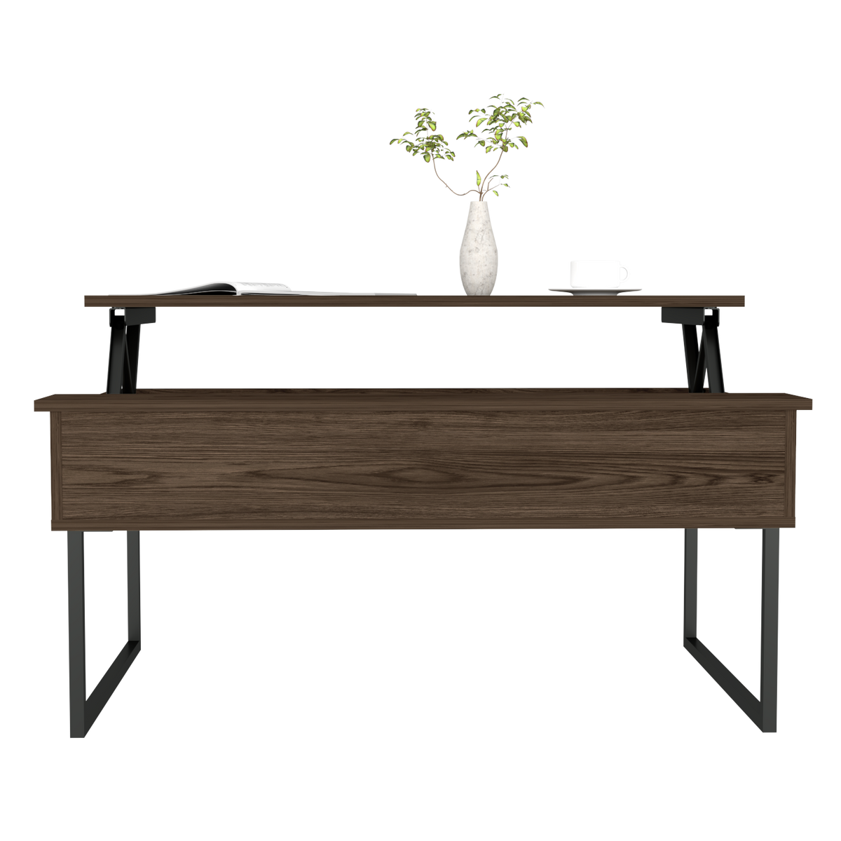 Lift Top Coffee Table Cessarr,Two Legs - Dark Walnut