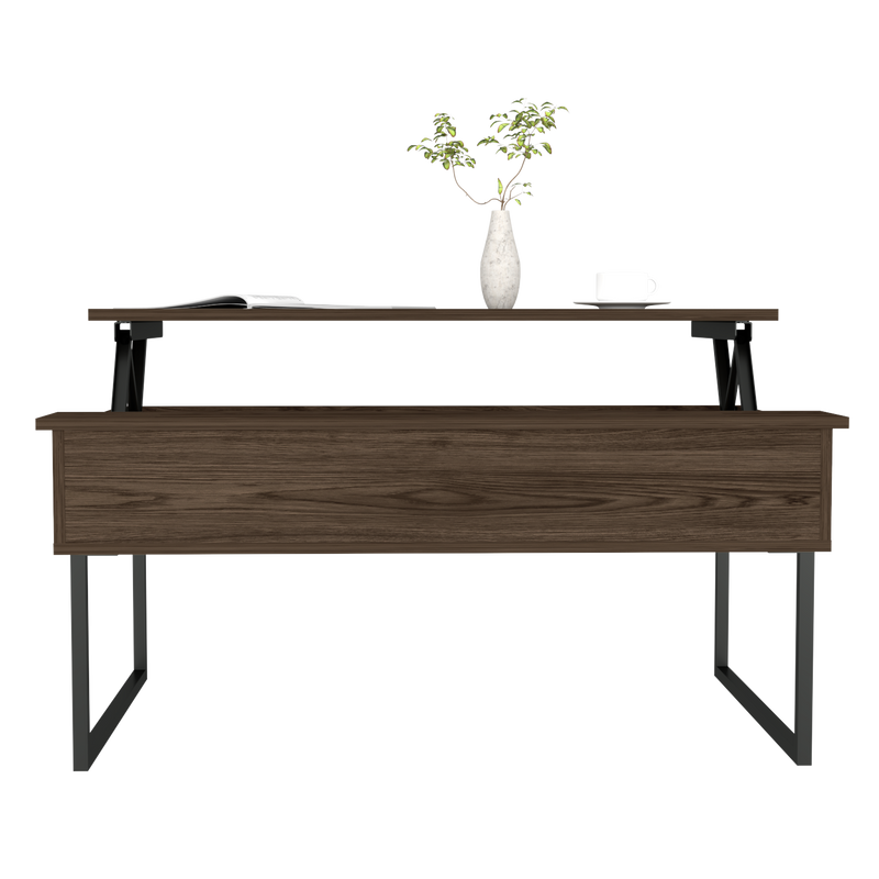 Lift Top Coffee Table Cessarr,Two Legs - Dark Walnut