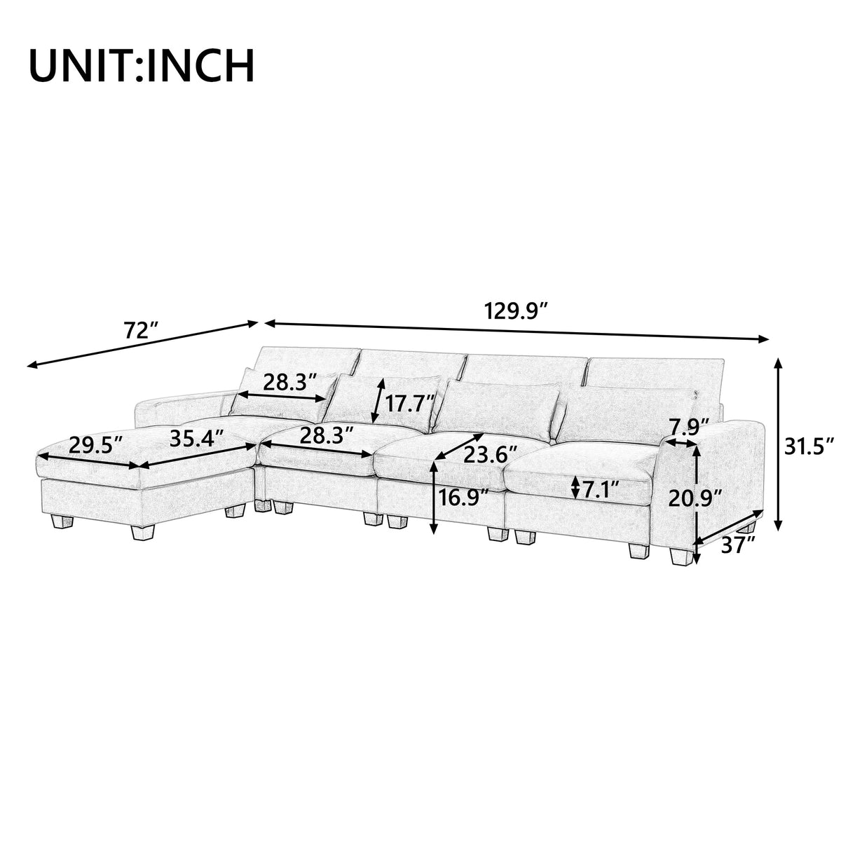 Feather Filled Modern Large L-Shape Convertible Sectional w/ Reversible Chaise