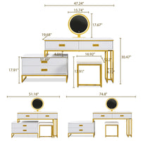 Modern Vanity Make-Up Table w/ 4-Drawers, w/Mirror 3-Colors LEDs