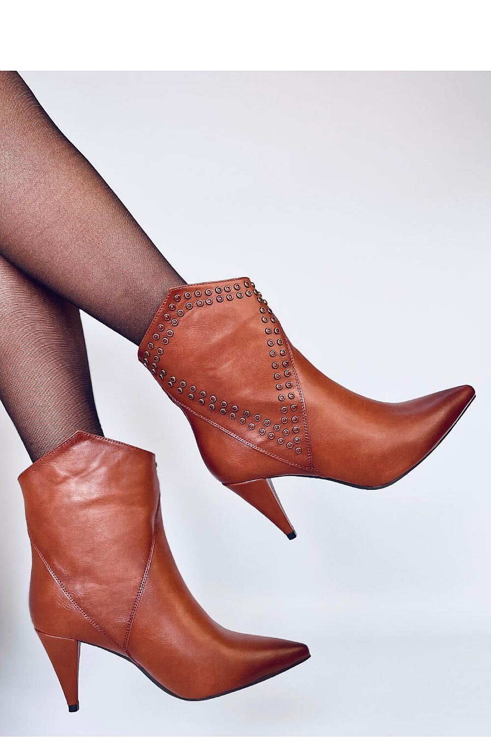 Cowboy Studded Leather Ankle Heel Boots