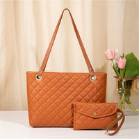 Women Rhombic Embroidery Handbag PU Leather Solid Color Fashion Tote Shoulder Bag