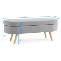 Ottoman Oval Storage Bench, Wood Legs, Grey(43.5"x16"x16")