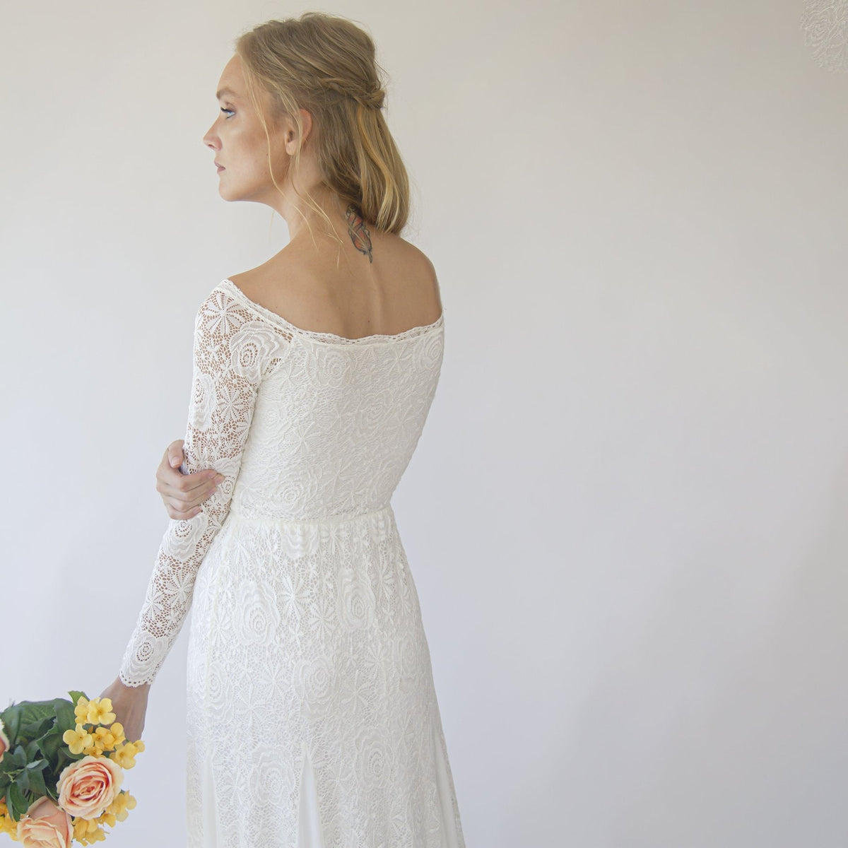 Simplistic Lace Edge, Ivory Off Shoulder Long Sleeve Mermaid Wedding Dress