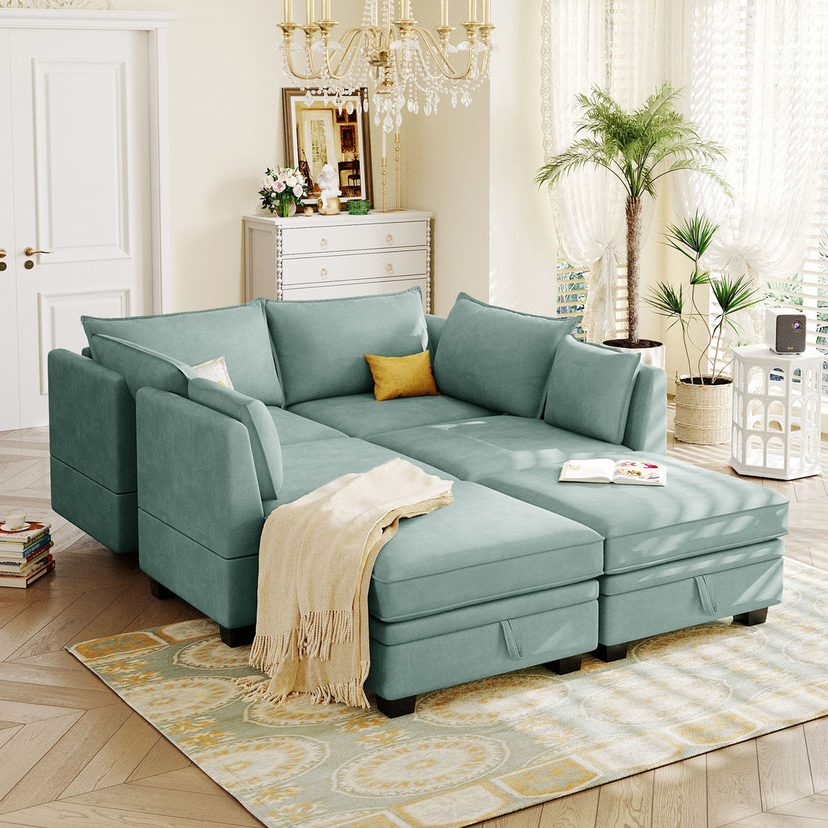 Modern Large U-Shape Modular Sectional Sofa w/ Reversible Chaise & Storage Seat