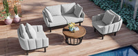 Luxury Modern 4-Piece Outdoor Iron Frame Patio Set w/ Acacia Wood Coffee Table