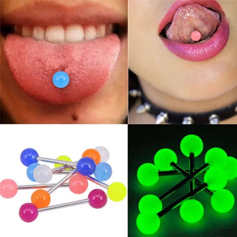 10Pcs/Set Surgical Steel Luminous Acrylic Ball Tongue, Cartilage, Ear, Nipple