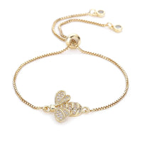 Cubic Zirconia Bee Charm on Gold Chain Crystal Adjustable Bracelet