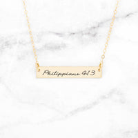 Philippians 4:13 Necklace - Gold Bar Necklace